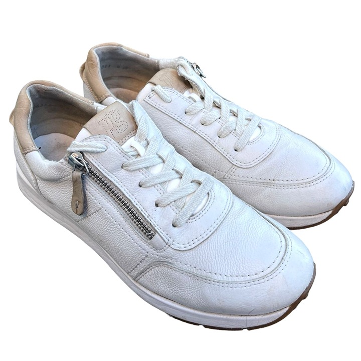 Paul Green Woman's 9 Oceana LEATHER Low Top Sneaker Retro Tennis Shoes White Tan