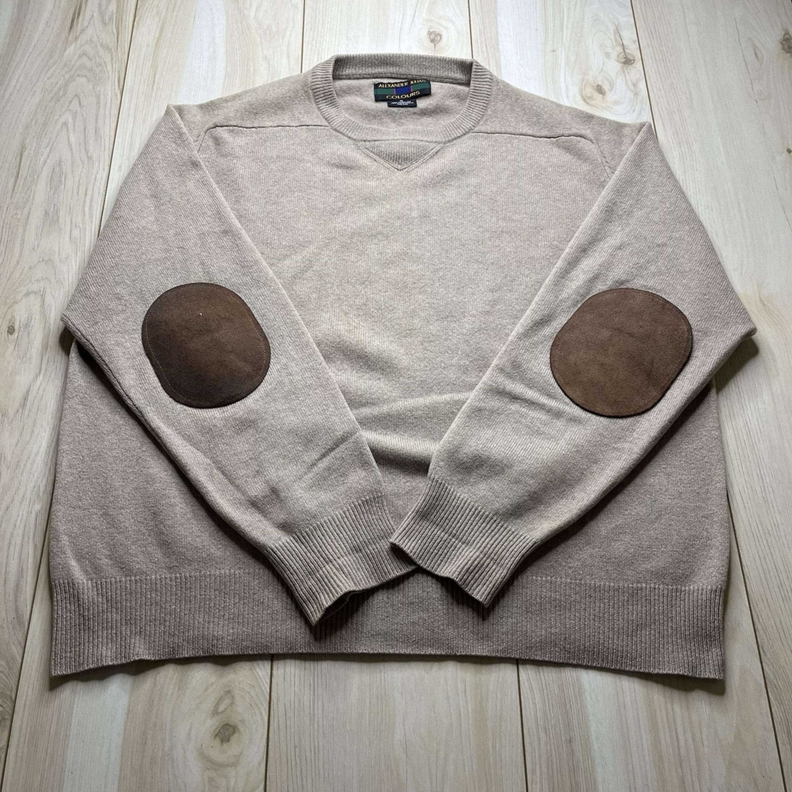 ALEXANDER JULIAN Colours 100% Cashmere Sweater Patches L/S Brown Mens Size XL