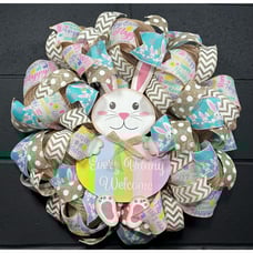 Handmade Easter Wreath Front Door Decoration 20 Inch Burlap Mesh