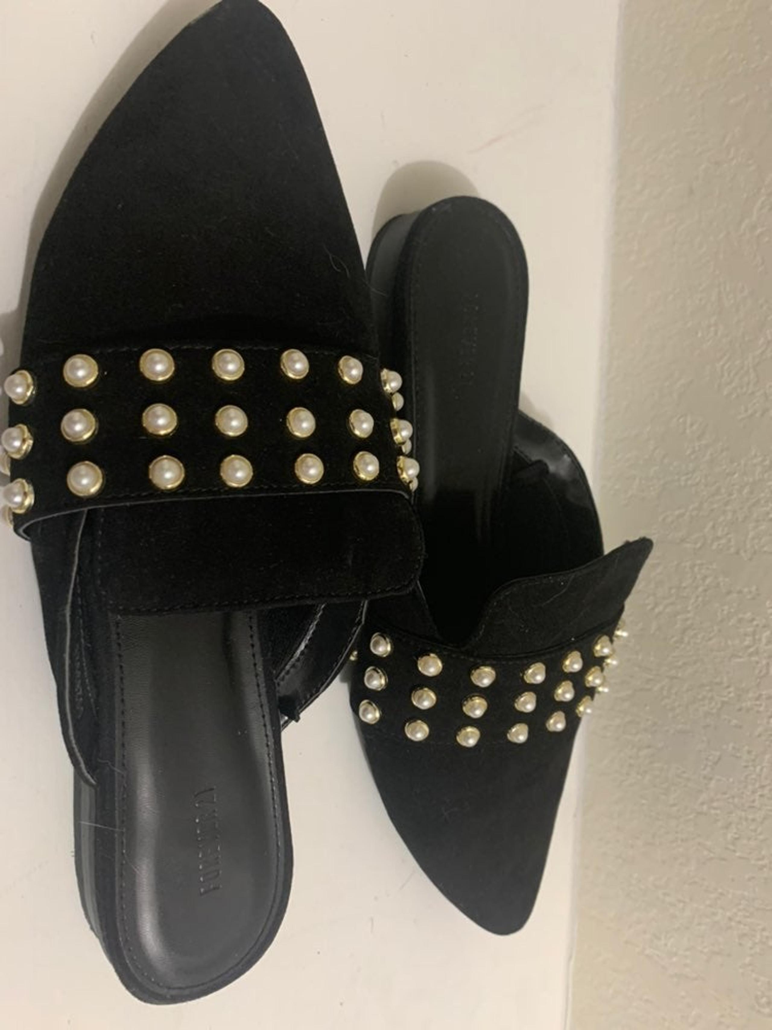 Embellished Faux Suede Loafer Mules