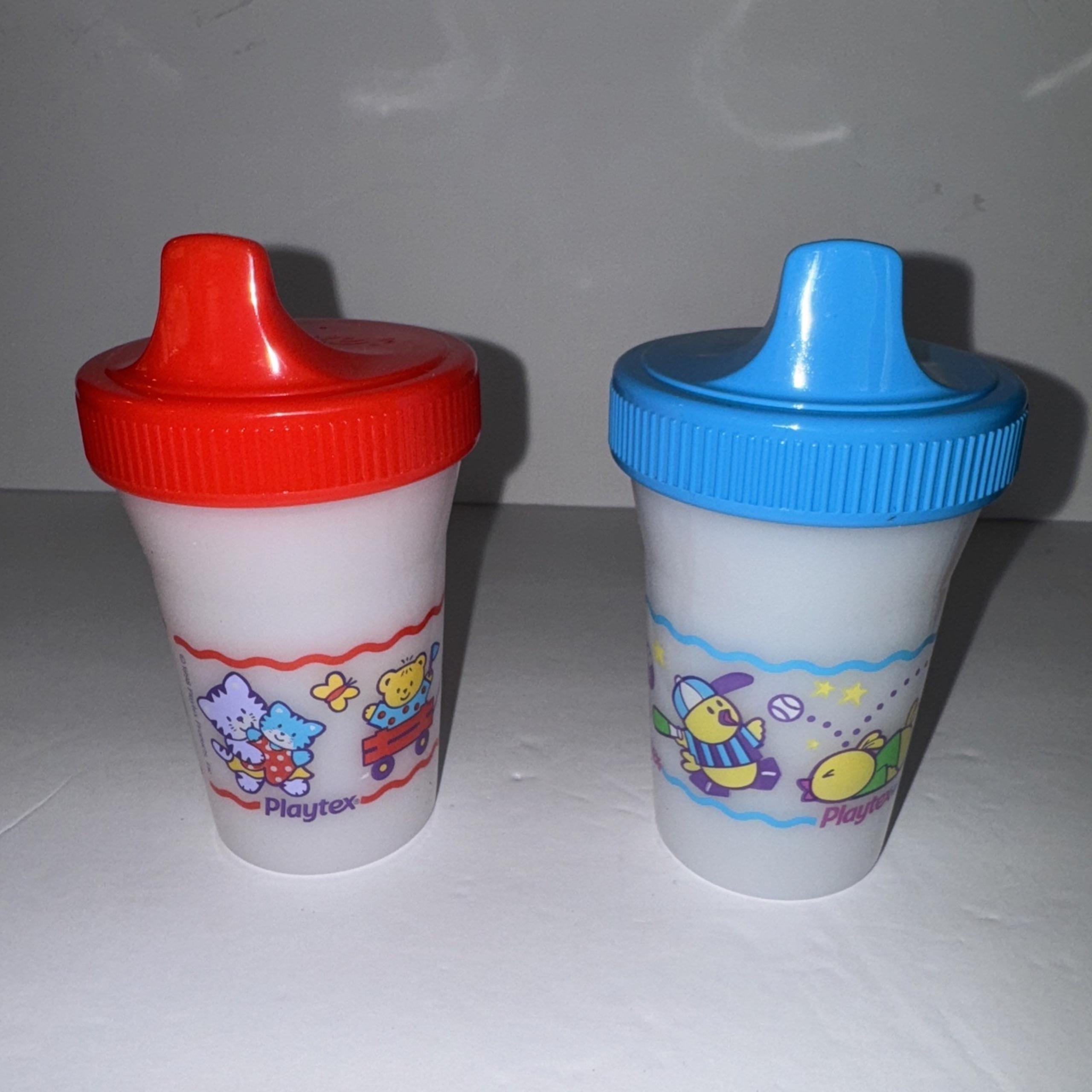 Playtex 2 sippy cups red cats Blue Chicks vintage 1997 New But No Pkg