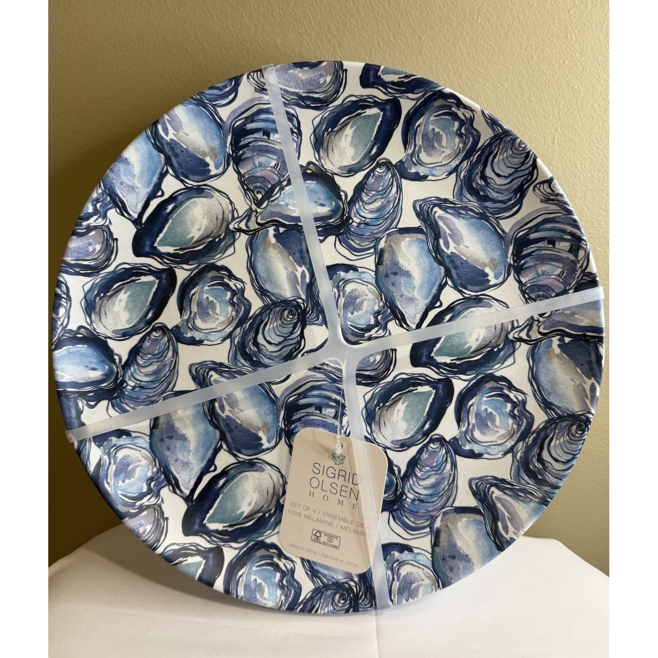 New Sigrid Olsen Melamine Blue Oyster Dinner Plates Set of 4