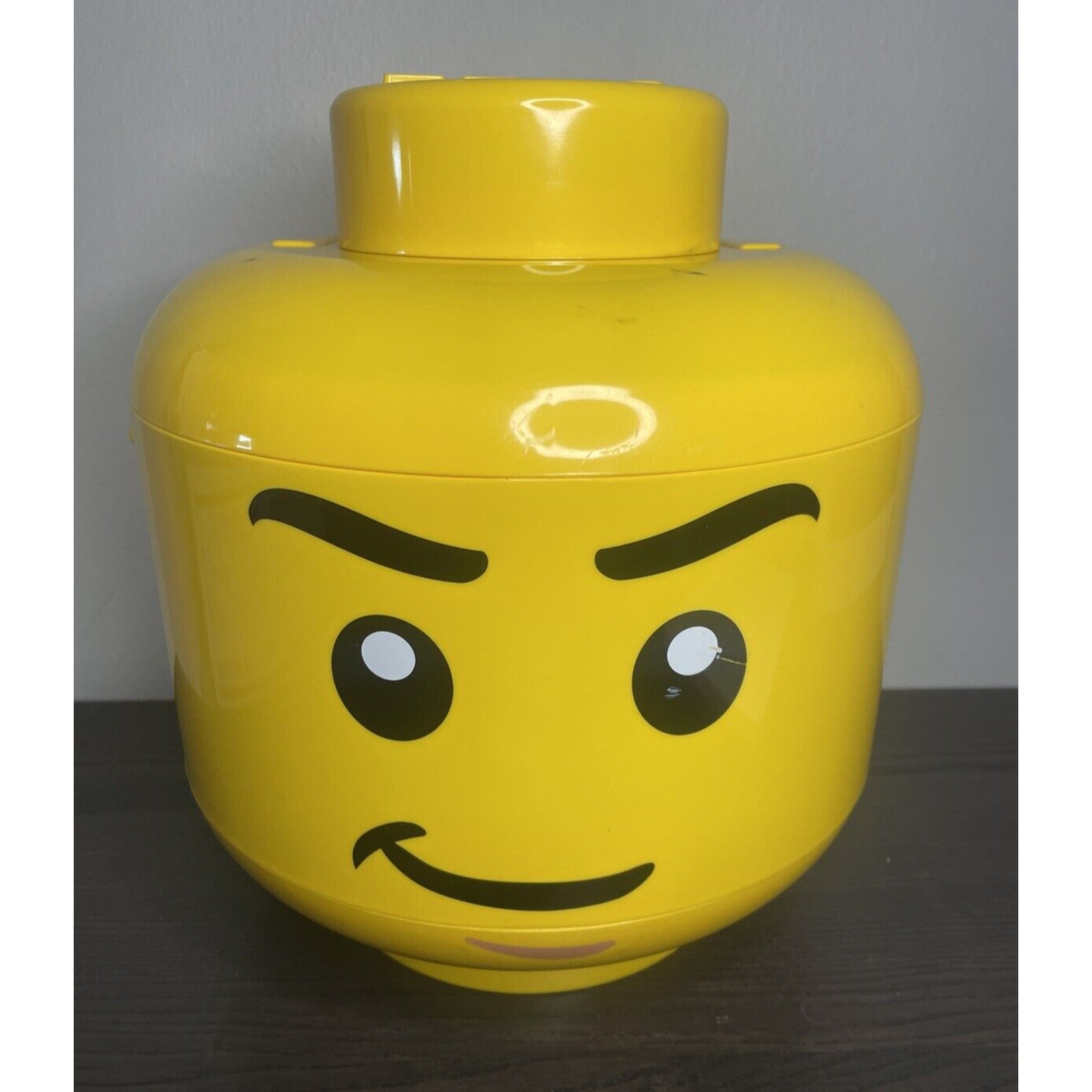 LEGO Smirking Boy Head Yellow Storage Container 2010 2 Trays 12in Tall Lego Lot