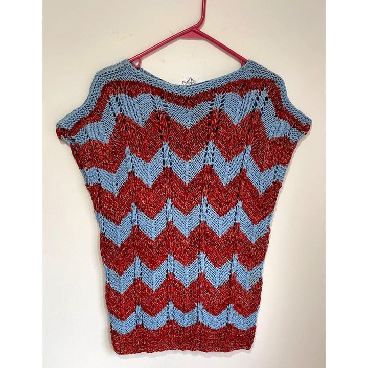 Vintage 80s Woven Leather Cotton Top Cyrous International Festival Zig Zag Color