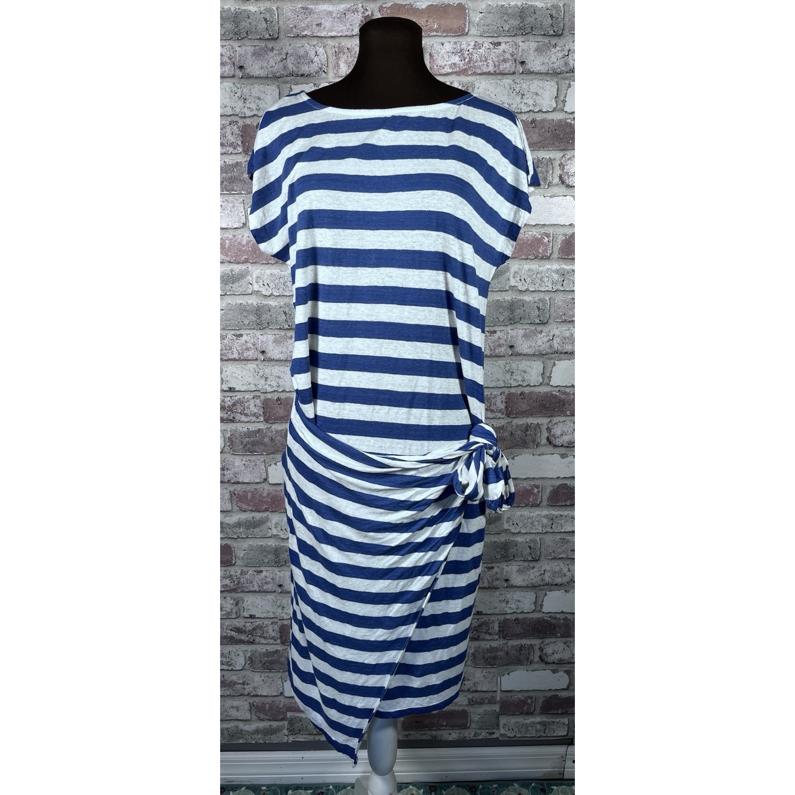 Polo Ralph Lauren Linen Wrap Dress Tie Nautical Blue White Striped MSRP 168