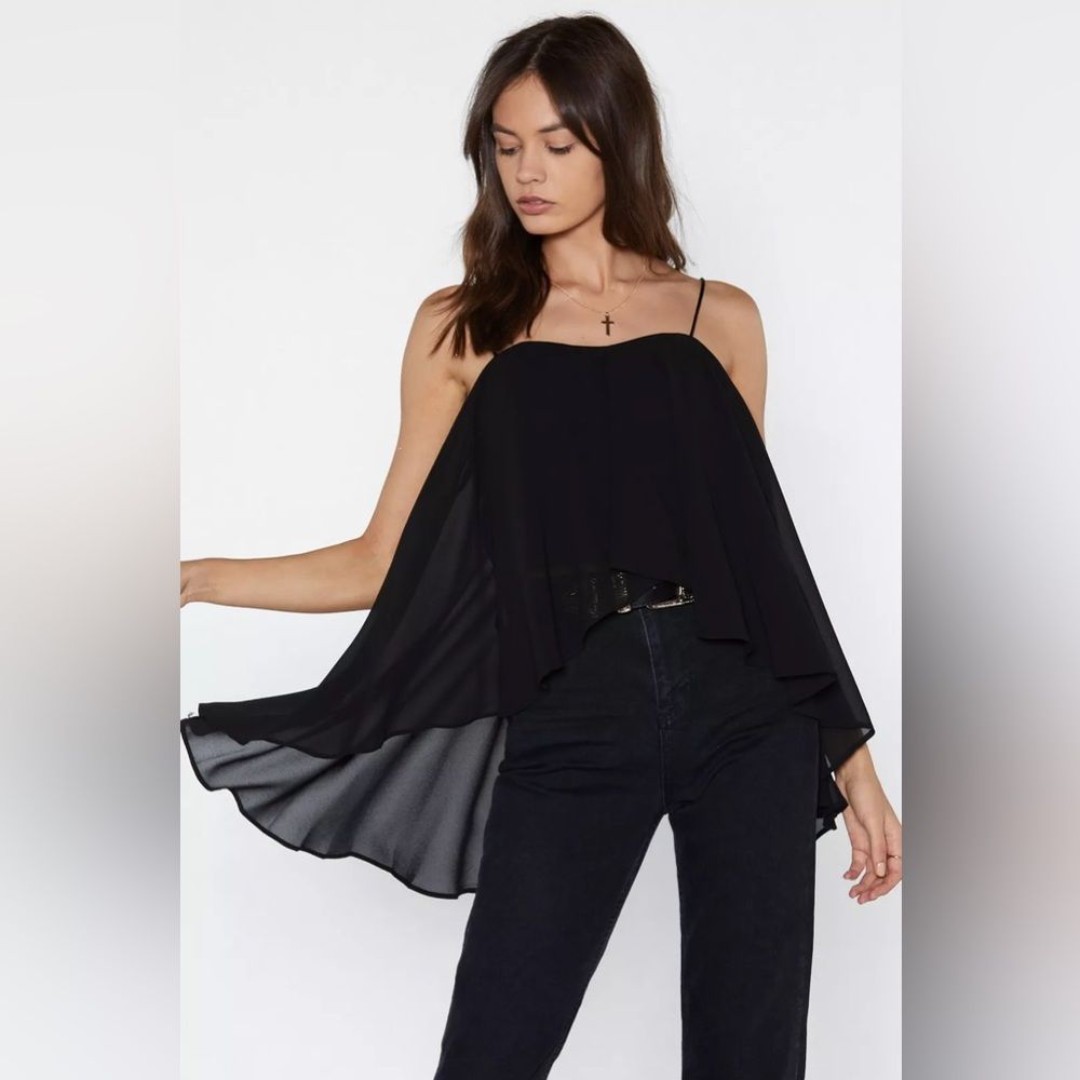 Elizabeth and James Black 100% Silk Cami With Spaghetti Straps S