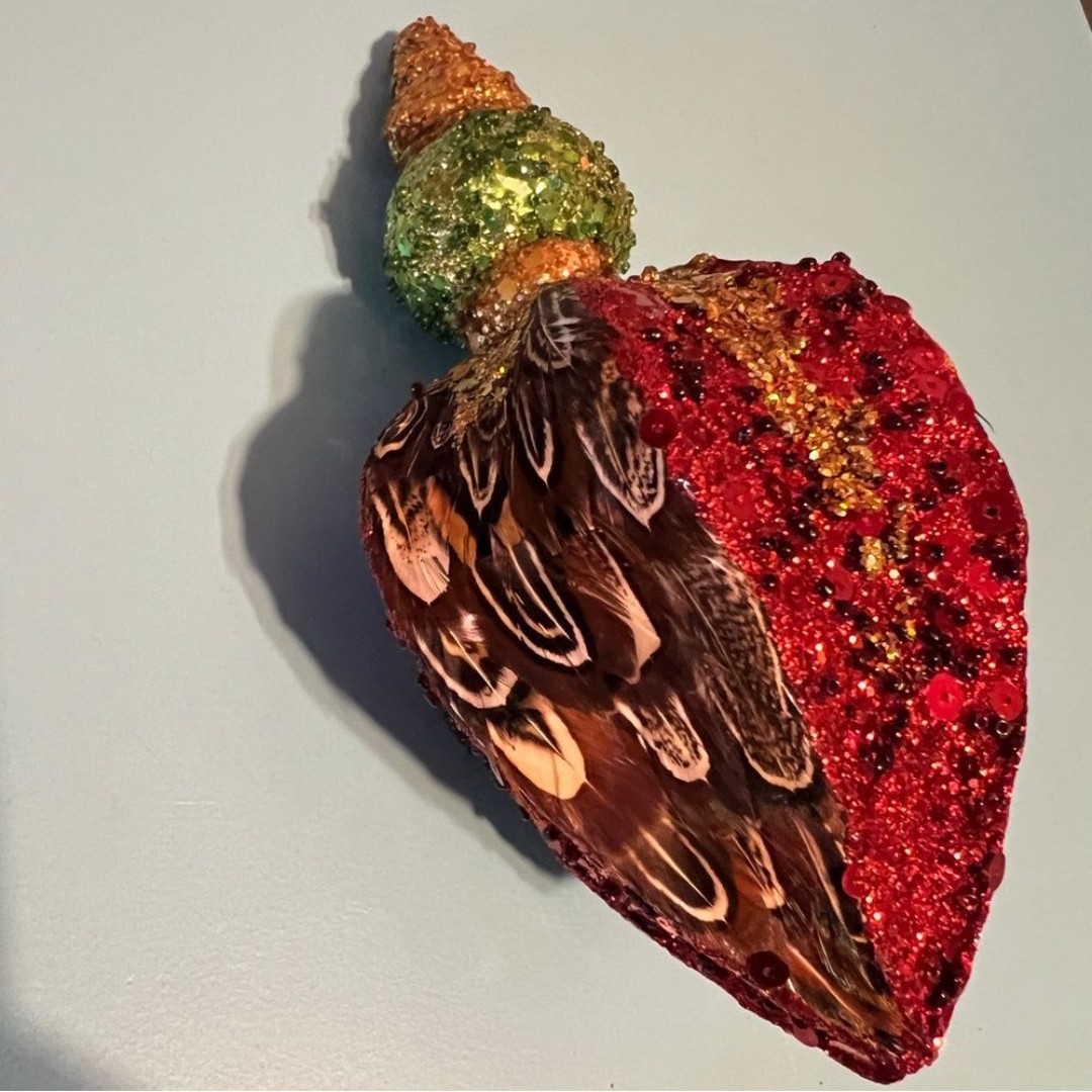 Vintage Hand Made Feathered Sequined Glittered Beaded Ornament Christmas