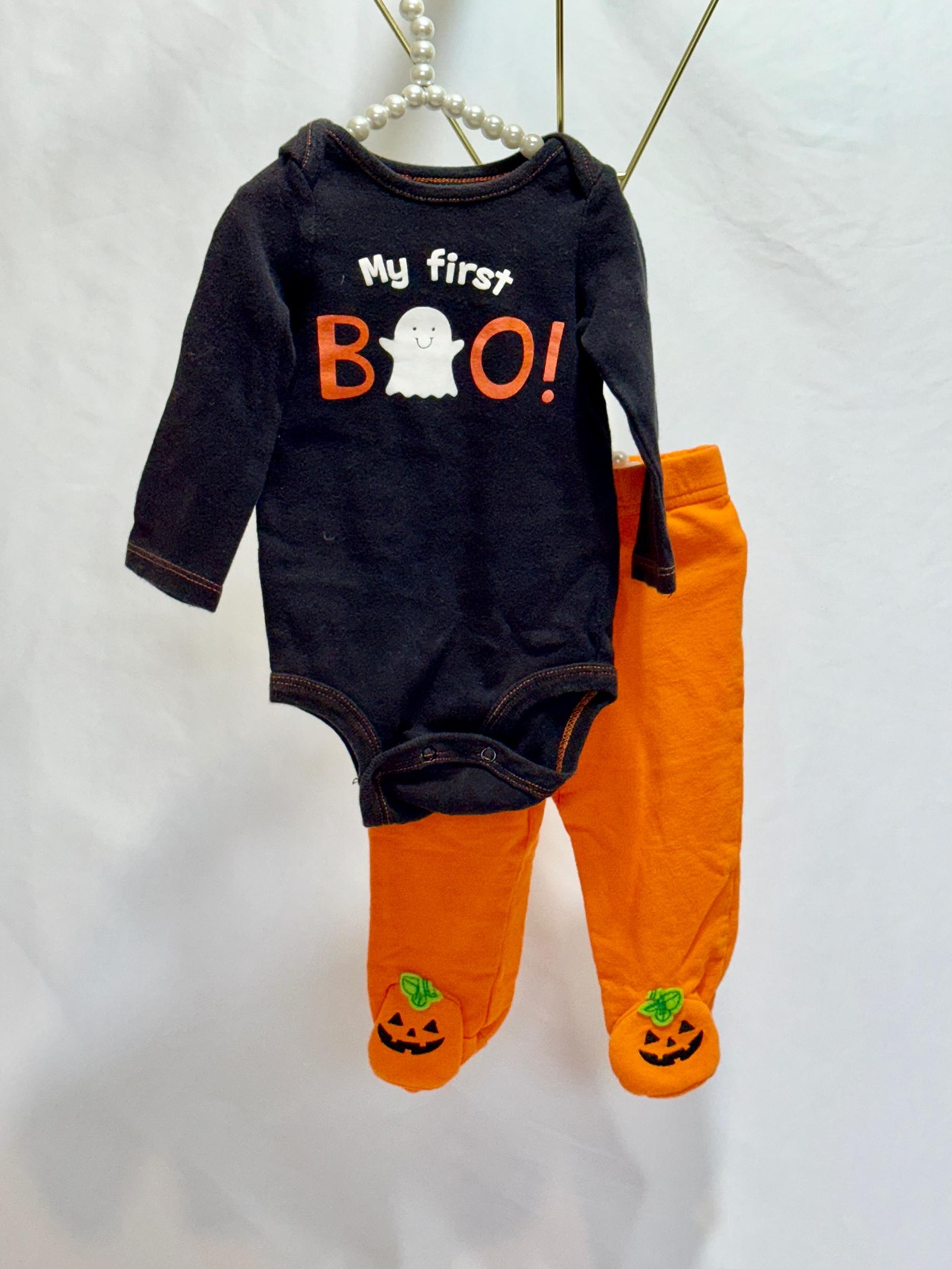 0–3 Months Baby Boy Koalakids Halloween Boo Bodysuit with Pumpkin Footed Pants