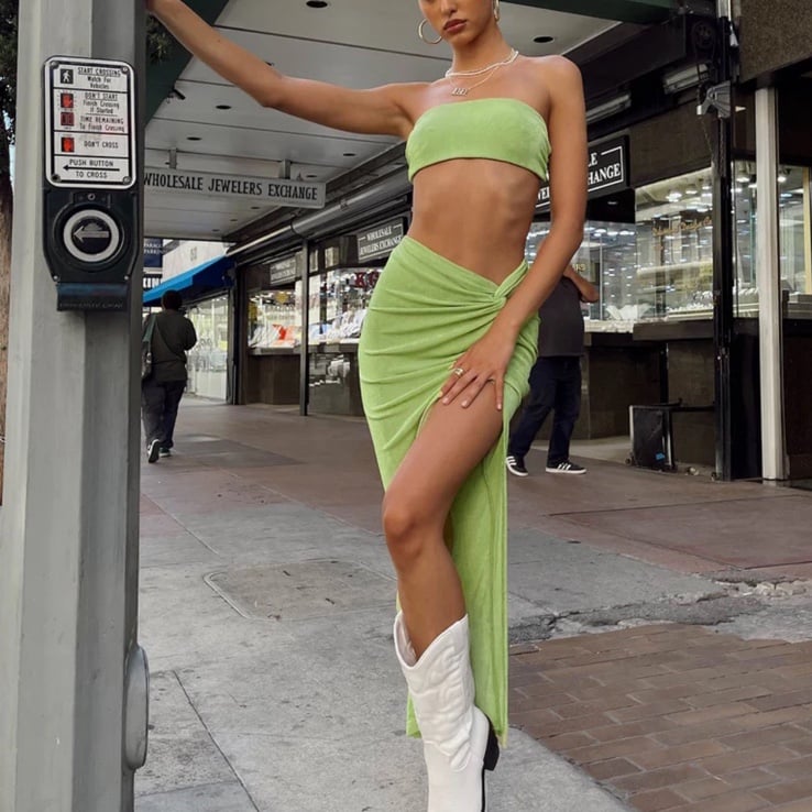 Green maxi skirt two piece set