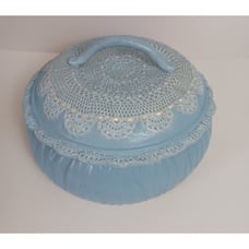 Vintage McCould Mold '86 Blue Doily Lid Ceramic Covered Dish