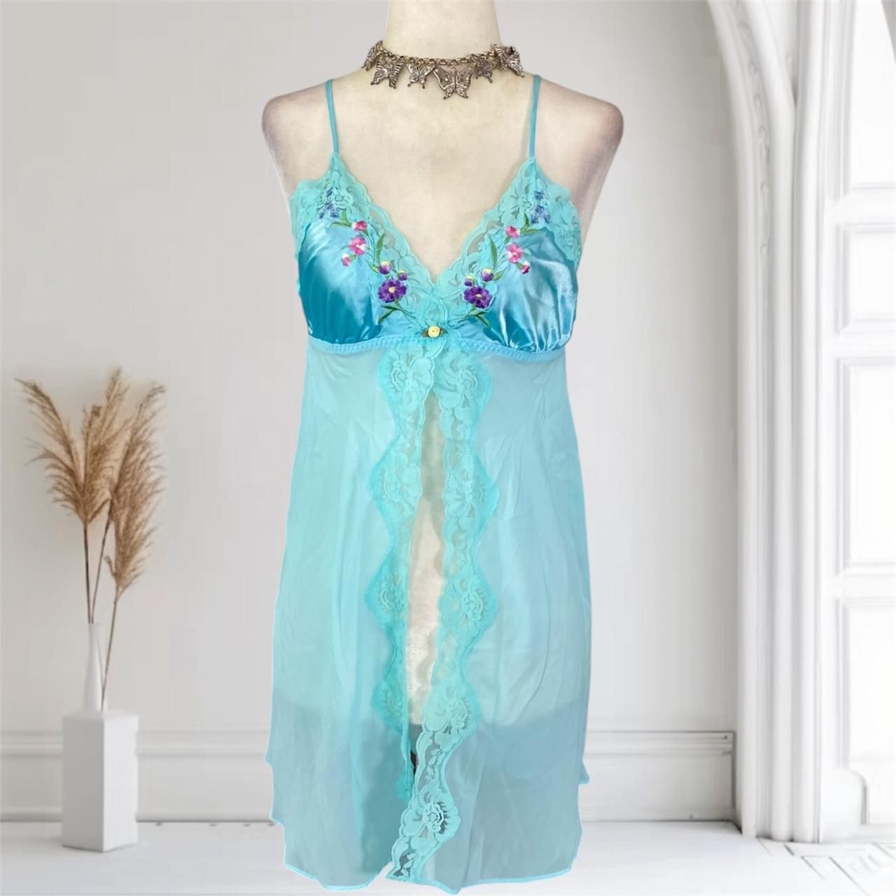 Light Blue Lace Whimsical Fairy Floral Flower Open Front Babydoll Top S