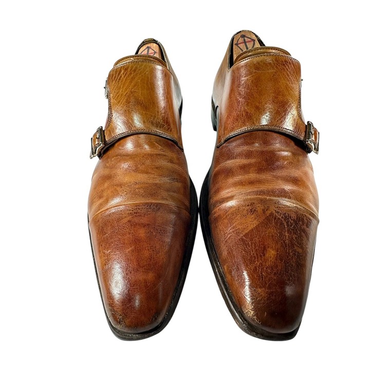 Magnanni Double Monk Strap Men's Size 12 M Brown Leather Dress Shoes MSRP 399