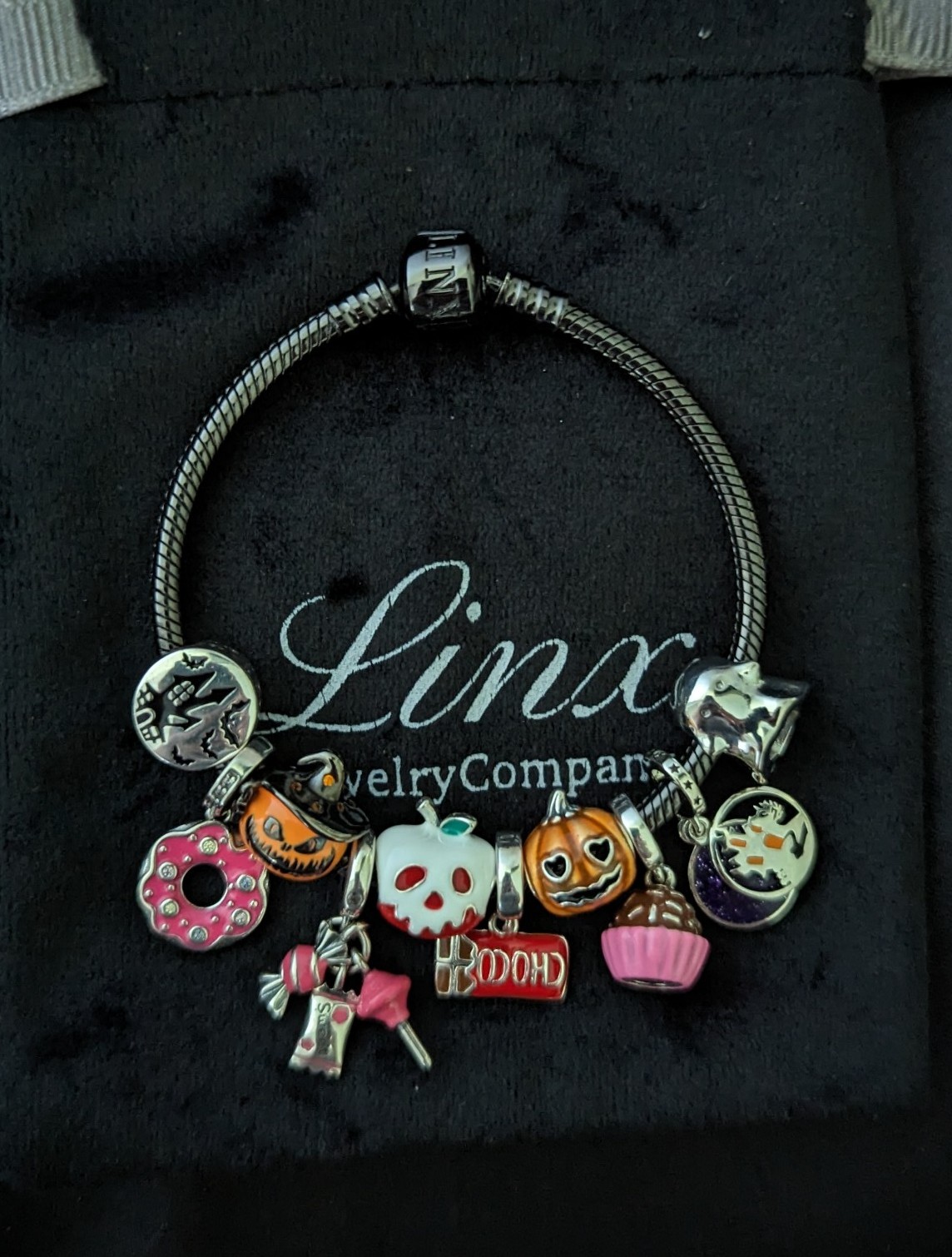 Linx Black Snake Chain Bracelet with Halloween Trick or Treat Charms