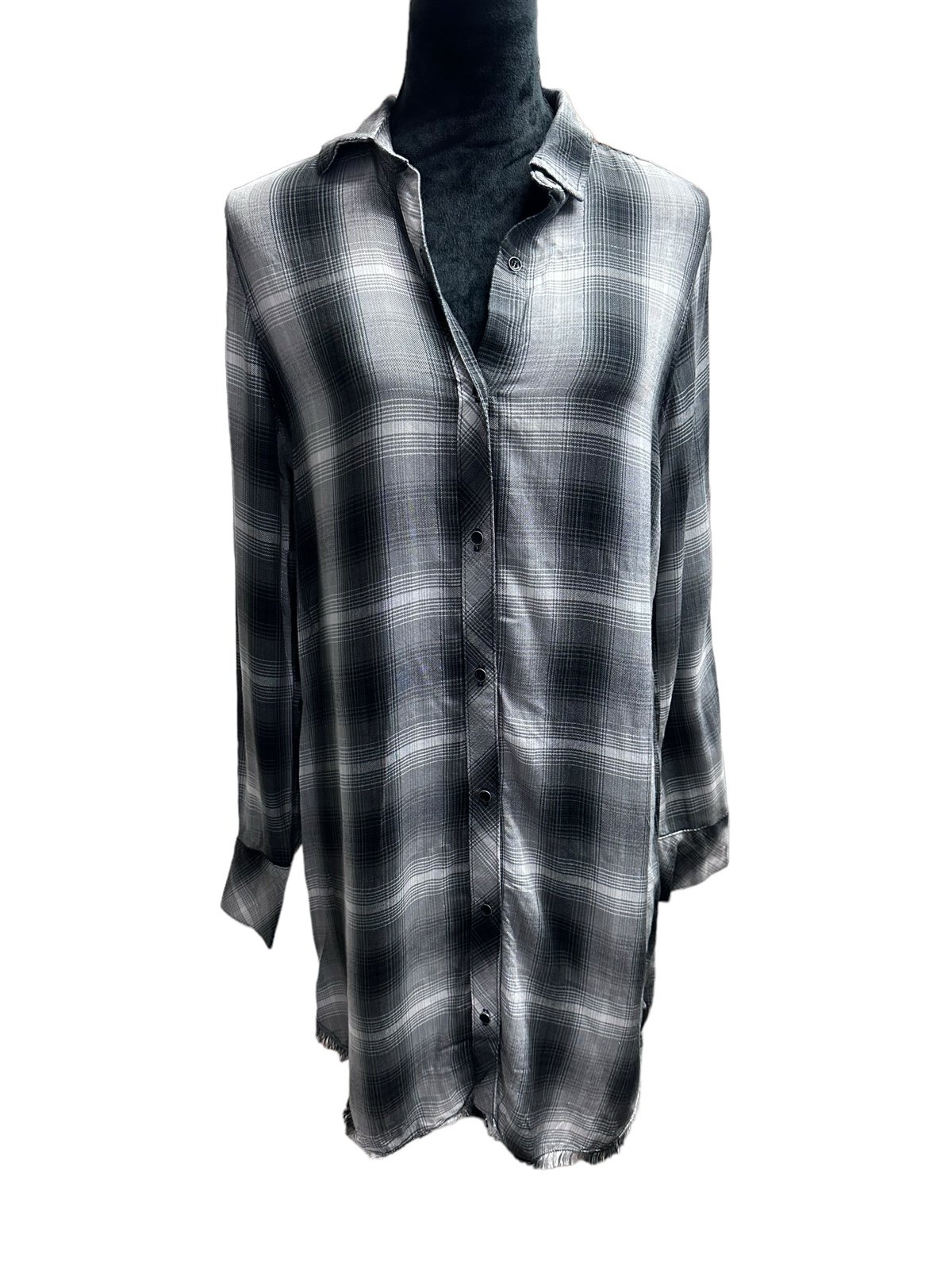 Bella Dahl Shirt Dress Blue And White Plaid Button Down L Sleeve Nwt Size Small