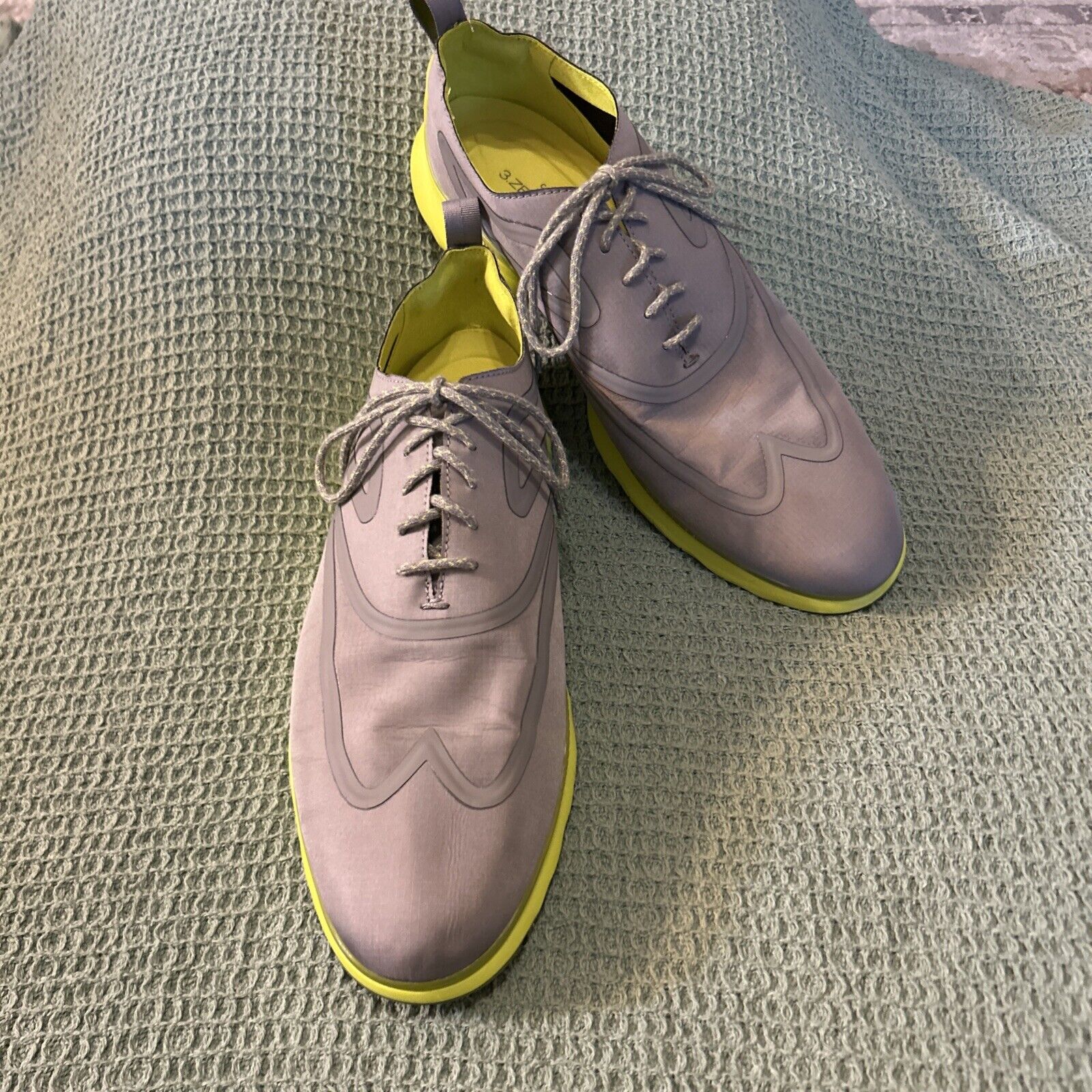 Cole Haan 3.Zerogrand Fuse Oxford Wingtip Shoes Gray Neon Yellow Men’s Sz 11.5