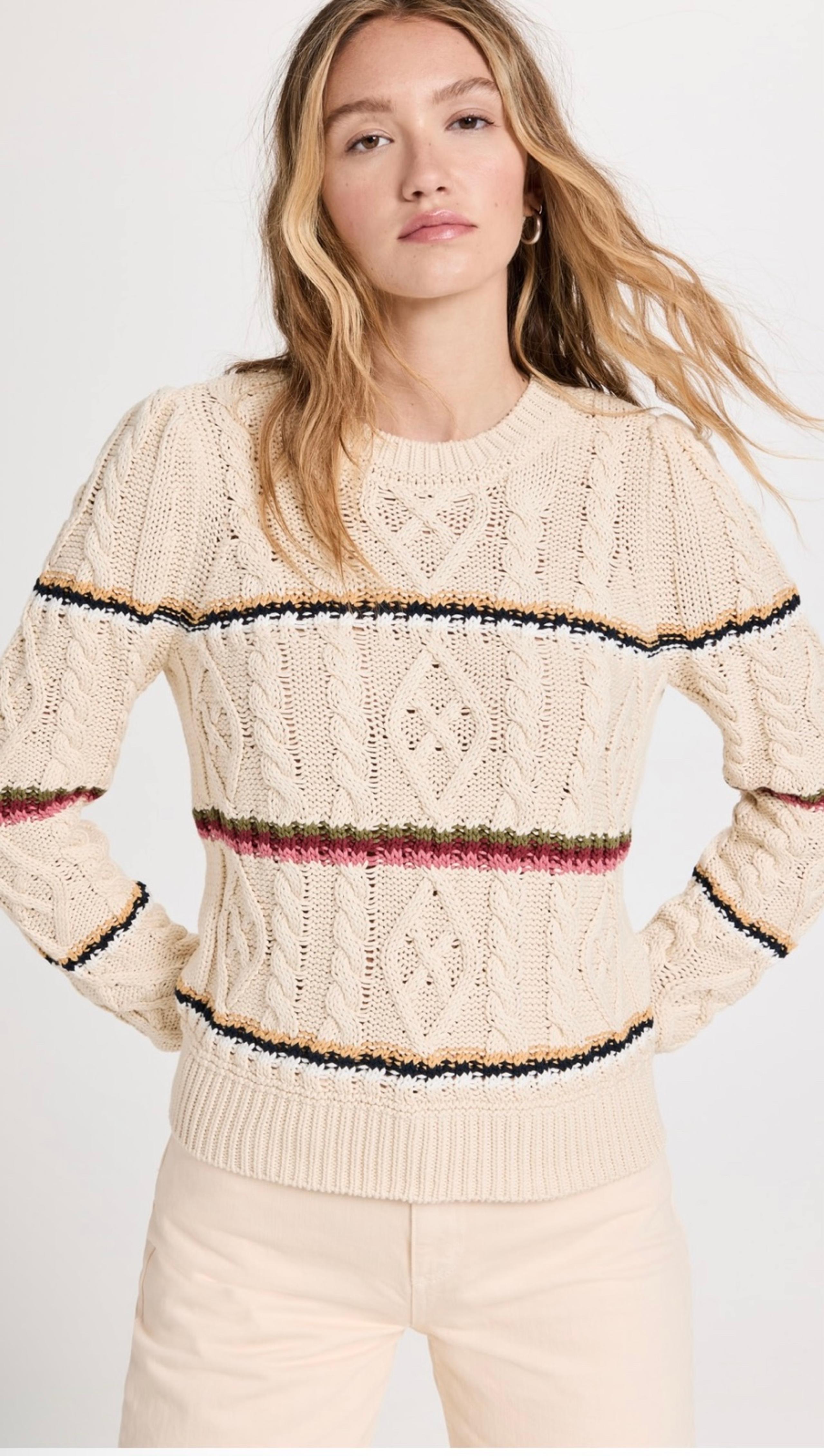 New Veronica Beard Bruna Cable Knit Puff Sleeve Classic Sweater XS
