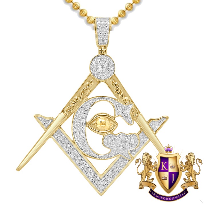 Real Diamond Masonic Freemason G Compass All Seen Evil Eye Charm Pendent + Chain