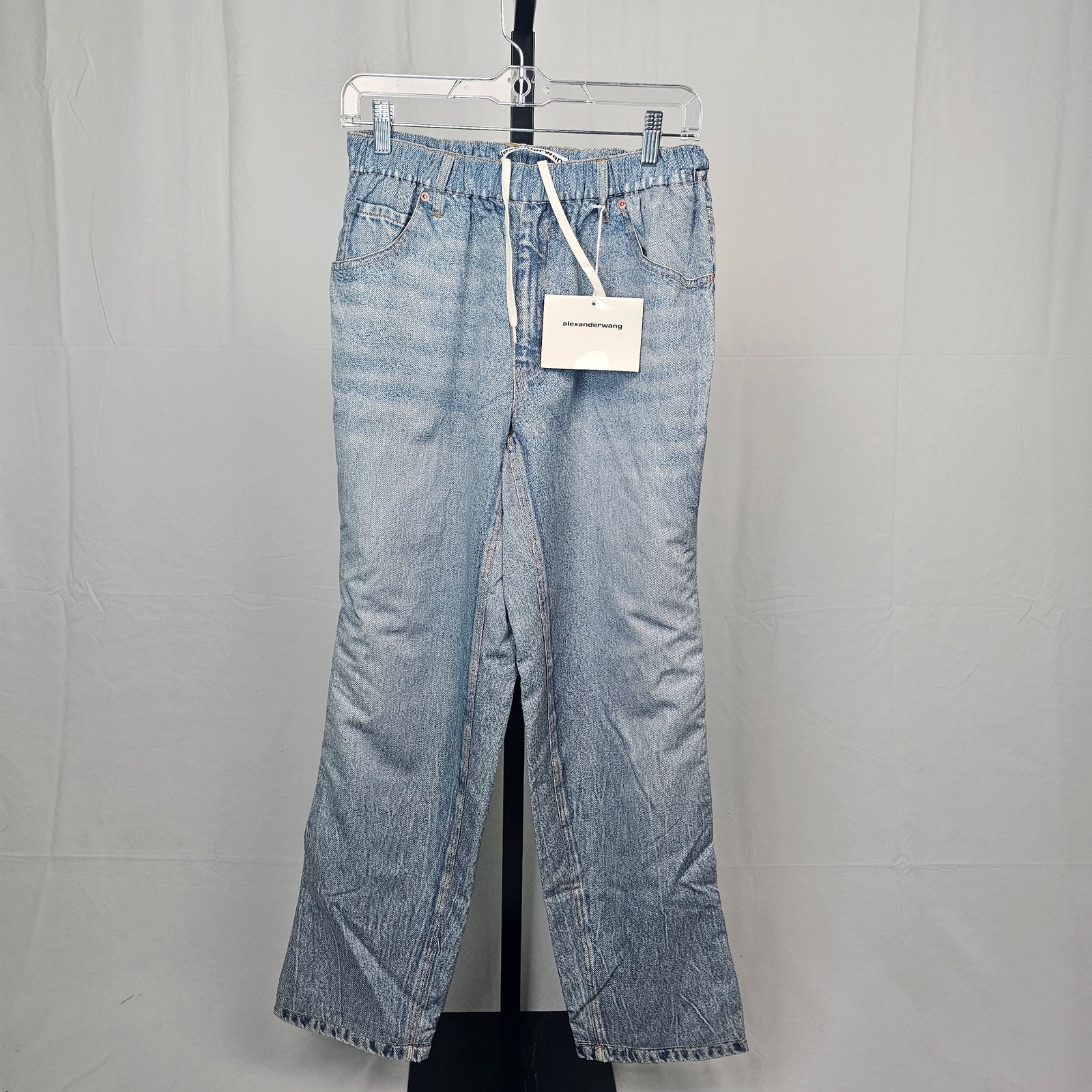 Alexander Wang Printed Denim Drawcord Track Pants XS NWT Faded Indigo