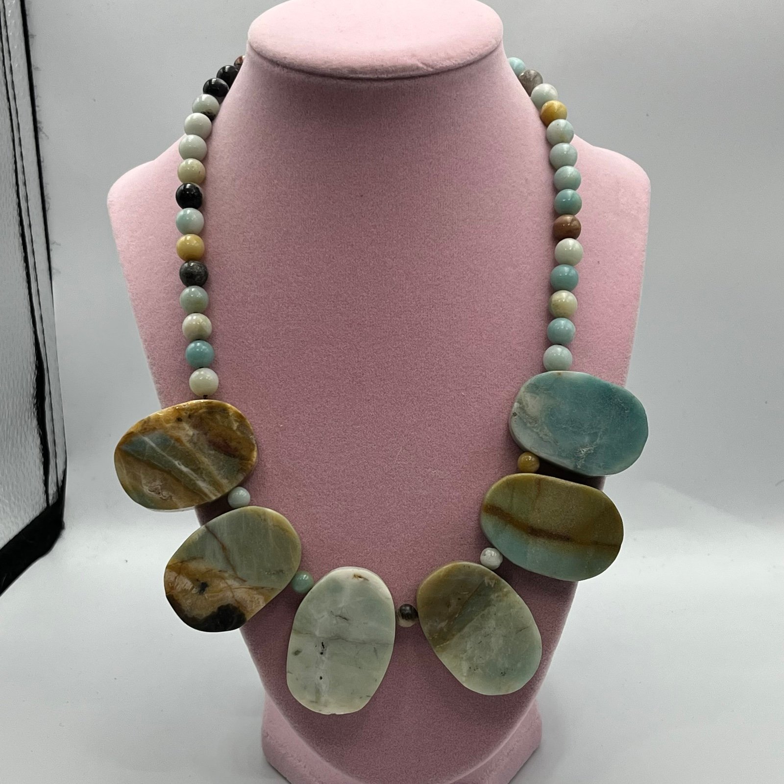 Vintage handmade large amazonite statement necklace