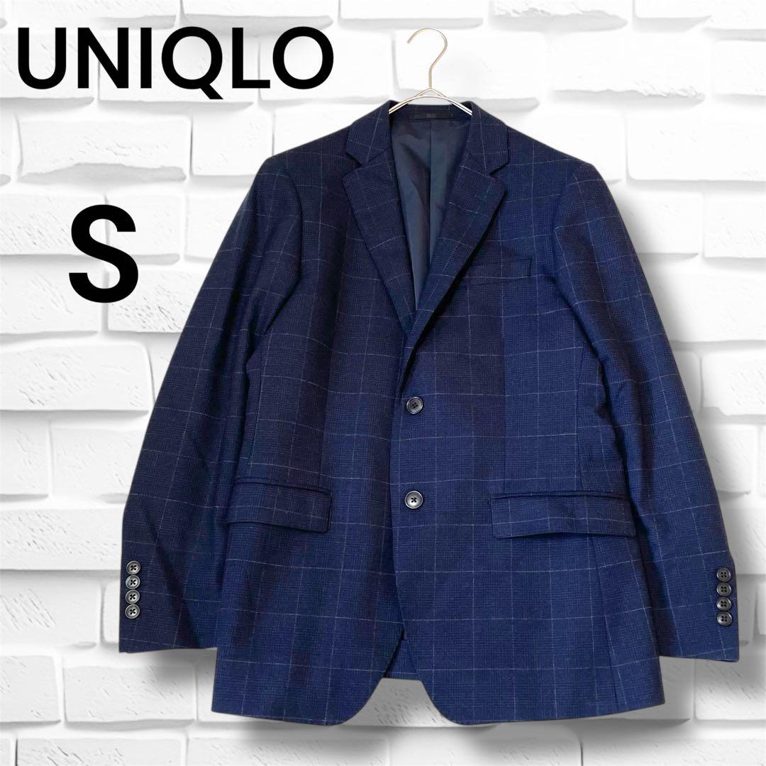 Uniqlo Jacket, Navy, Check, Premium Wool, Slim Fit