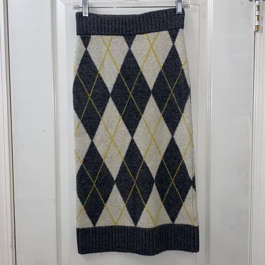 Pringle of Scotland X H&M Gray & Yellow Argyle Knit Midi Skirt