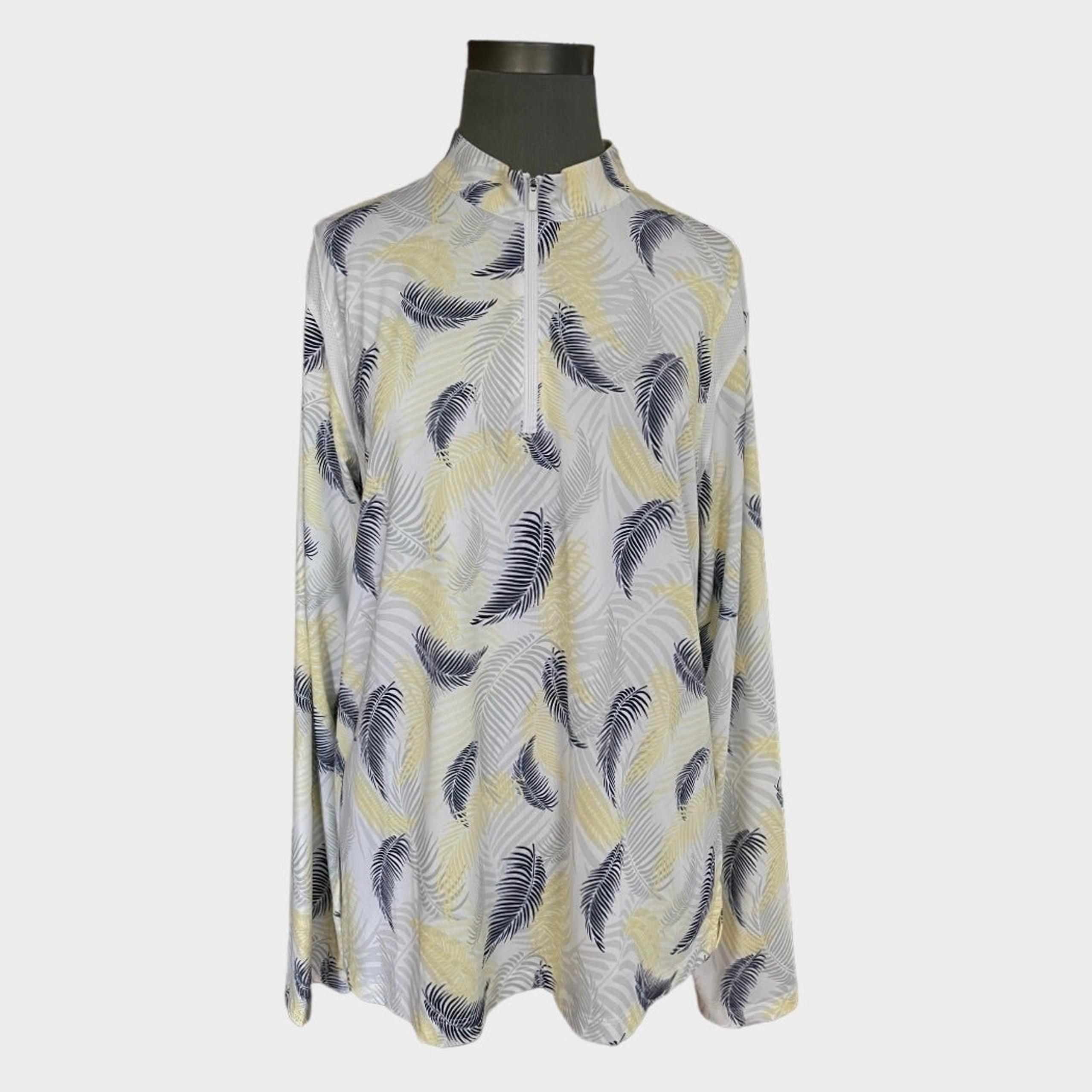 Long Sleeve Golf Shirt Lady Pinseeker Mock Neck 1/4 Zip Shirt Yellow Palm Shirt