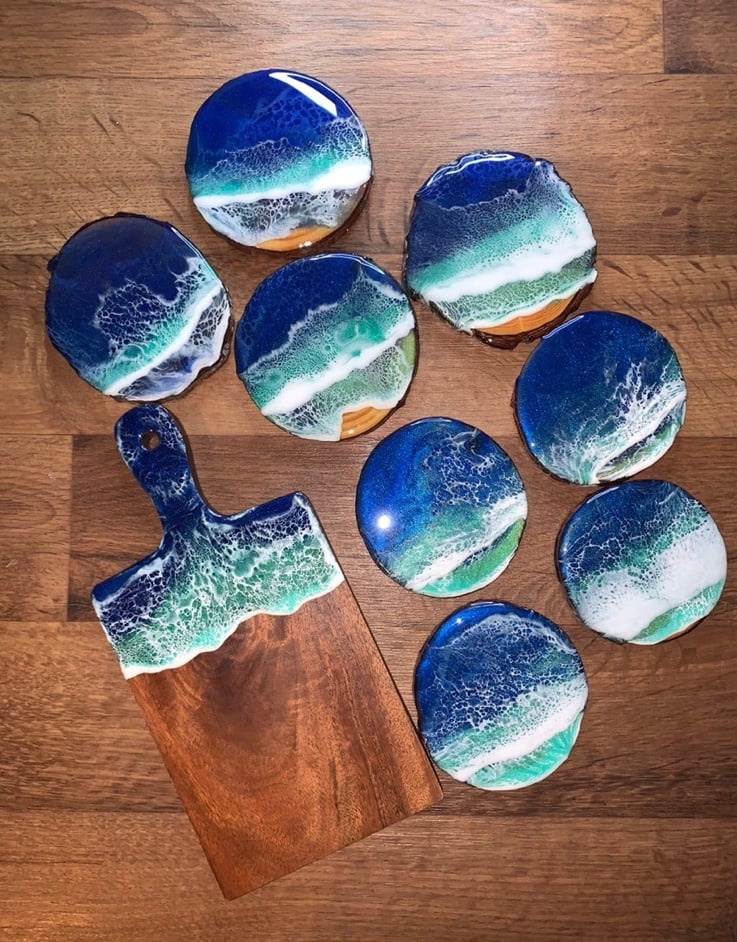 NEW Handmade Resin Coasters & Cheese Board