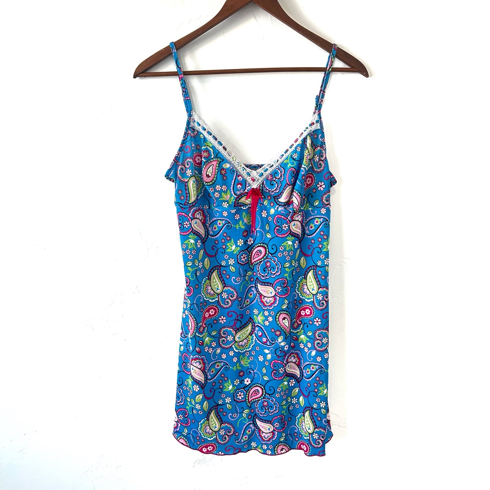 Vintage Victoria’s Secret Paisley Lace Bow Blue Nightie 90s Y2K