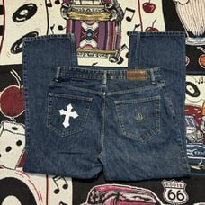 Vintage 90s Tommy Hilfiger Jeans Baggy Custom Embroidered 34x30 Cross Denim Y2K