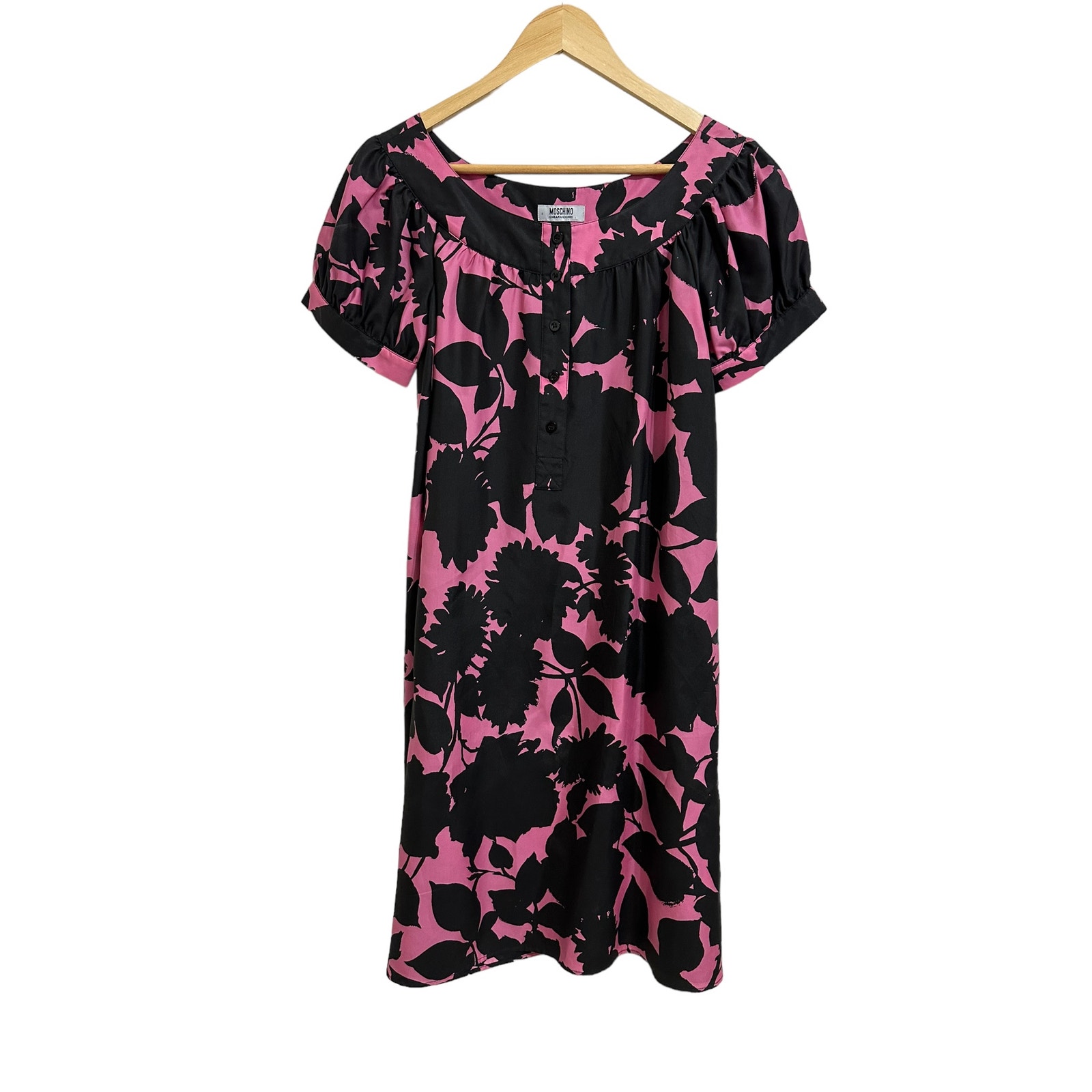 Moschino CheapandChic pink black floral A-line silk dress size Small