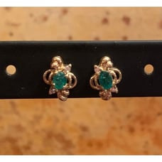 14K Gold, Diamond and Natural Green Emerald Stud Earrings