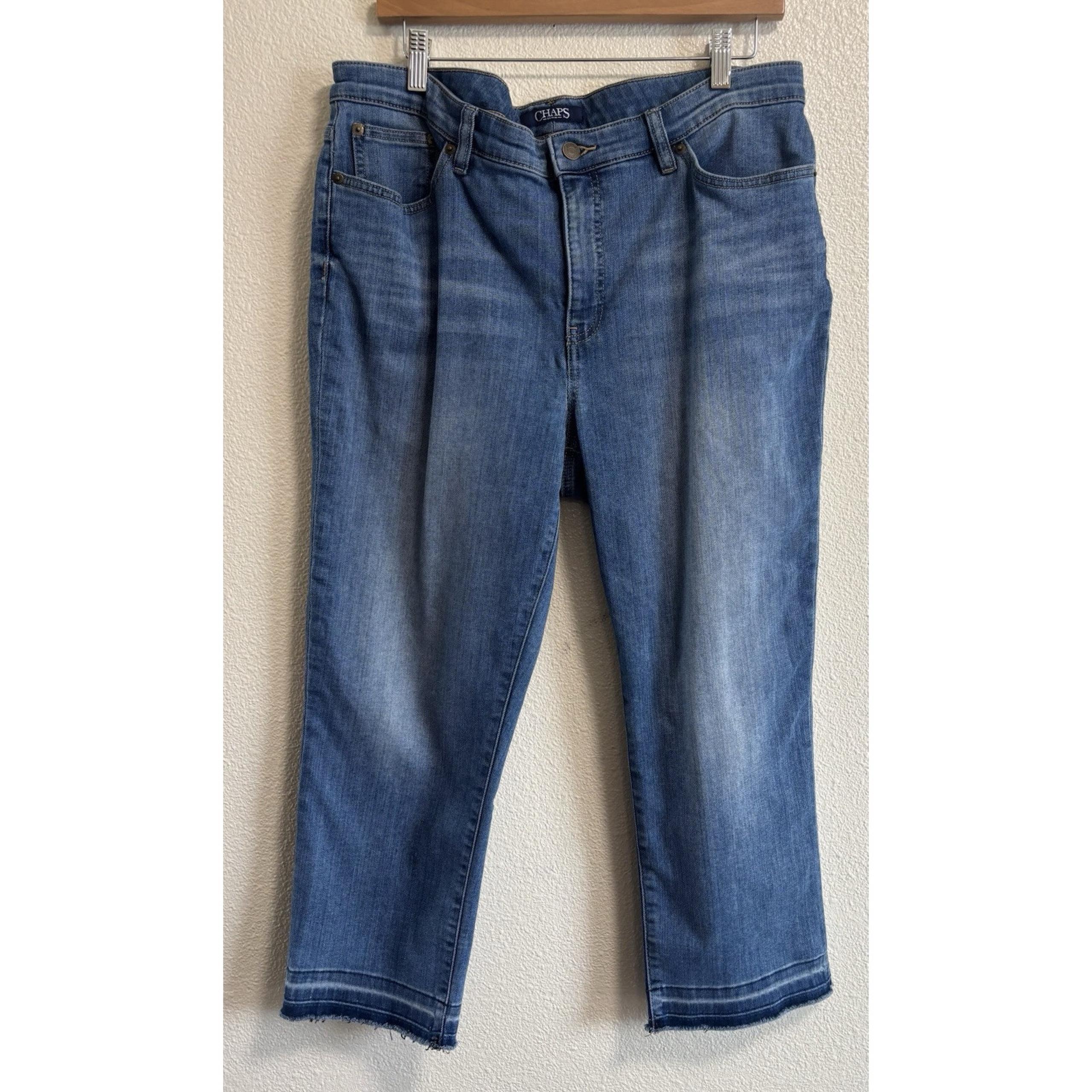 CHAPS Women’s Sz 16 Denim Stretch Jeans Madden Capris Cropped Summer Raw Hem