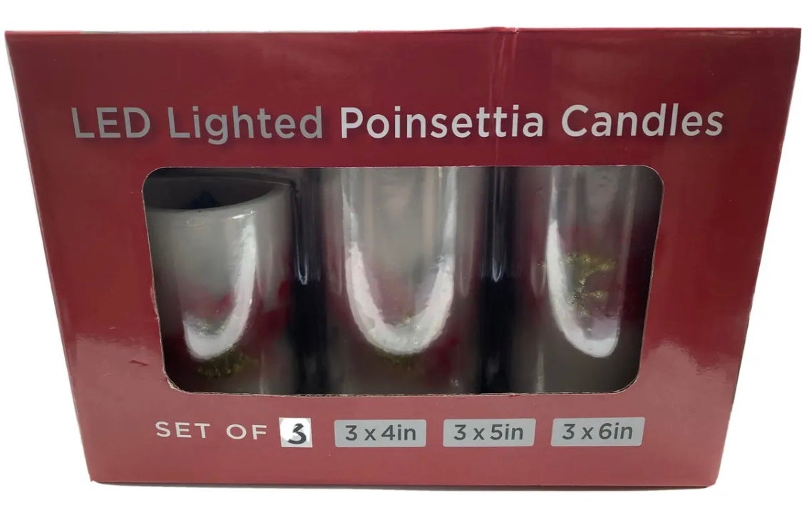 Mission Gallery Poinsettia 3-Piece LED Pillar Flameless Candle Set w/5hr Timer