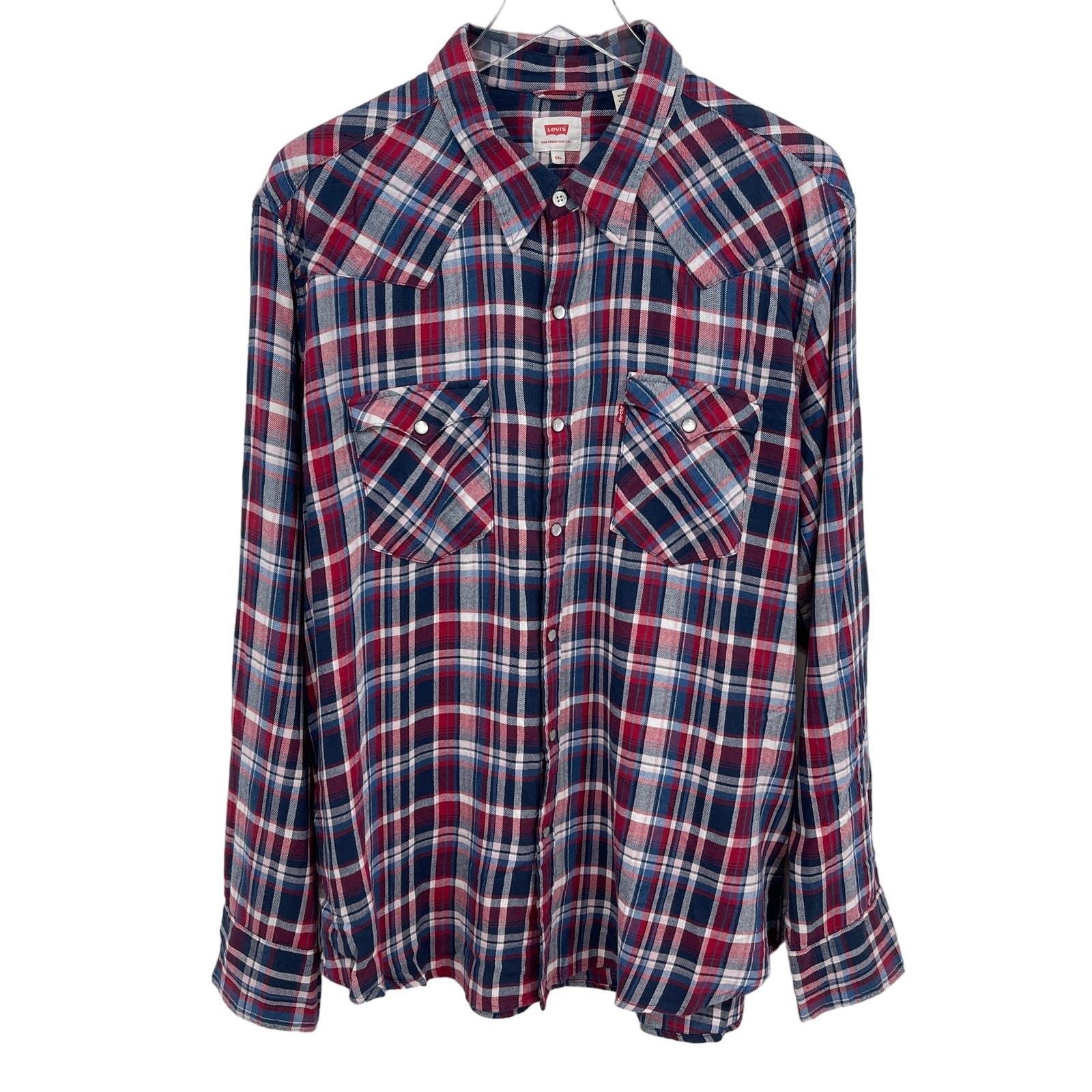 Levi’s Men's XL Barstow Cowboy Western Pearl Snap Plaid Flannel Shirt NWOT