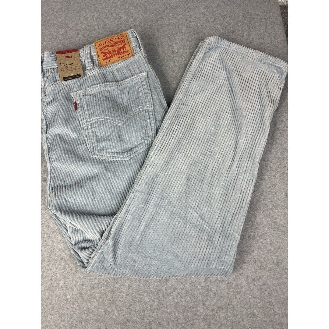 Levi's 514 Straight Mens 38x30 Light Blue Corduroy Pants Brand New With Tags