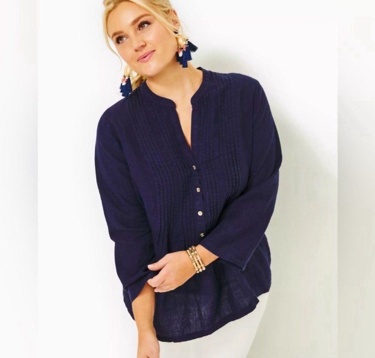 NWT Lilly Pulitzer Sarasota Linen Tunic Top in True Navy size large
