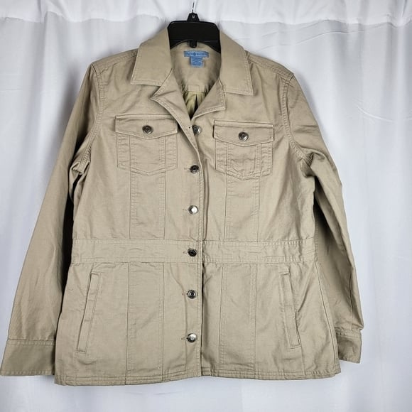 Duluth Trading Co. button down Khaki Jacket Size M 100% Cotton