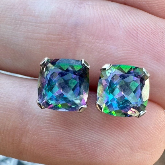 Solid 14k/10k white gold mystic topaz stud earrings