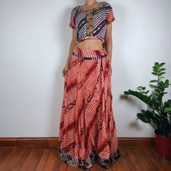 Two Piece Indian Pakistan Dress Lehenga Chaniya Choli Garba Maroon Dress