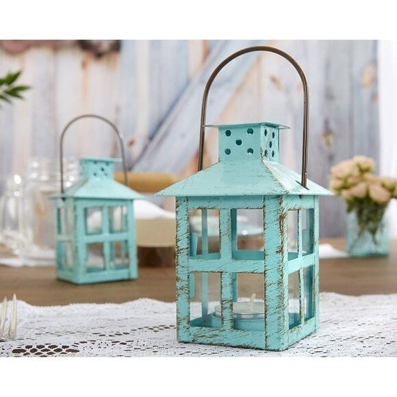 New Decorative Blue Metal Vintage Mini Lantern Centerpiece for Home Decor