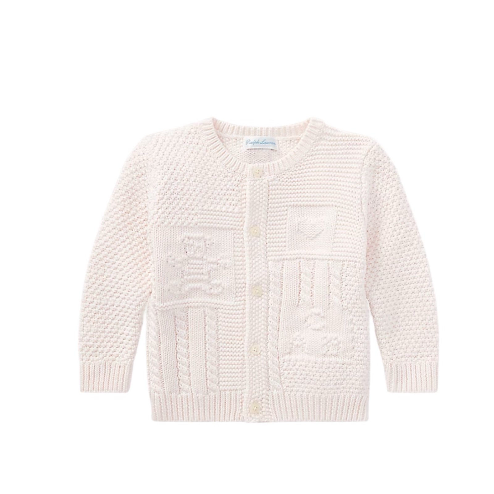 Ralph Lauren Baby Girl Delicate Pink Contrast-Knit Cotton Cardigan 3-6 Months