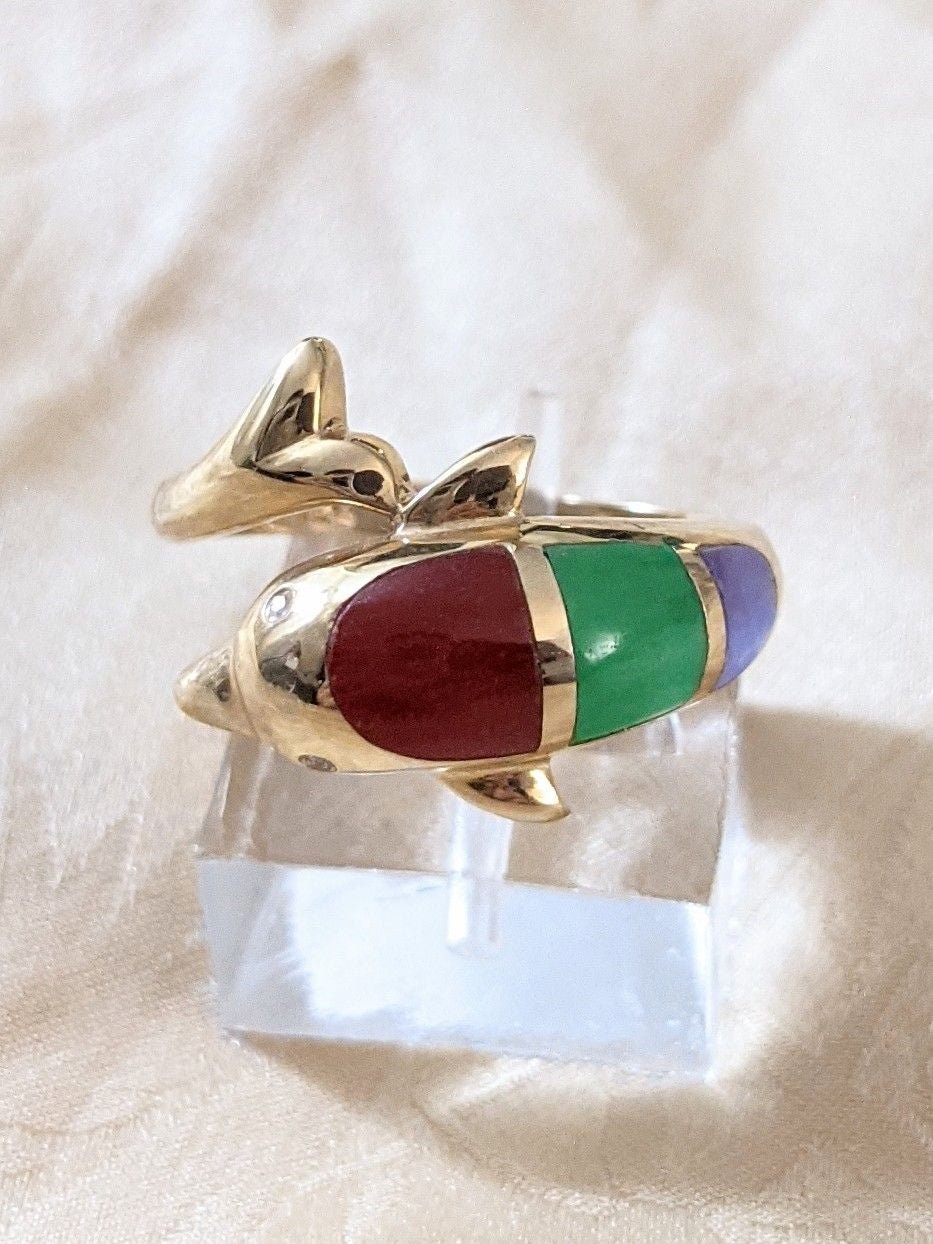 14k Solid Gold Dolphin Ring - Size 7.5