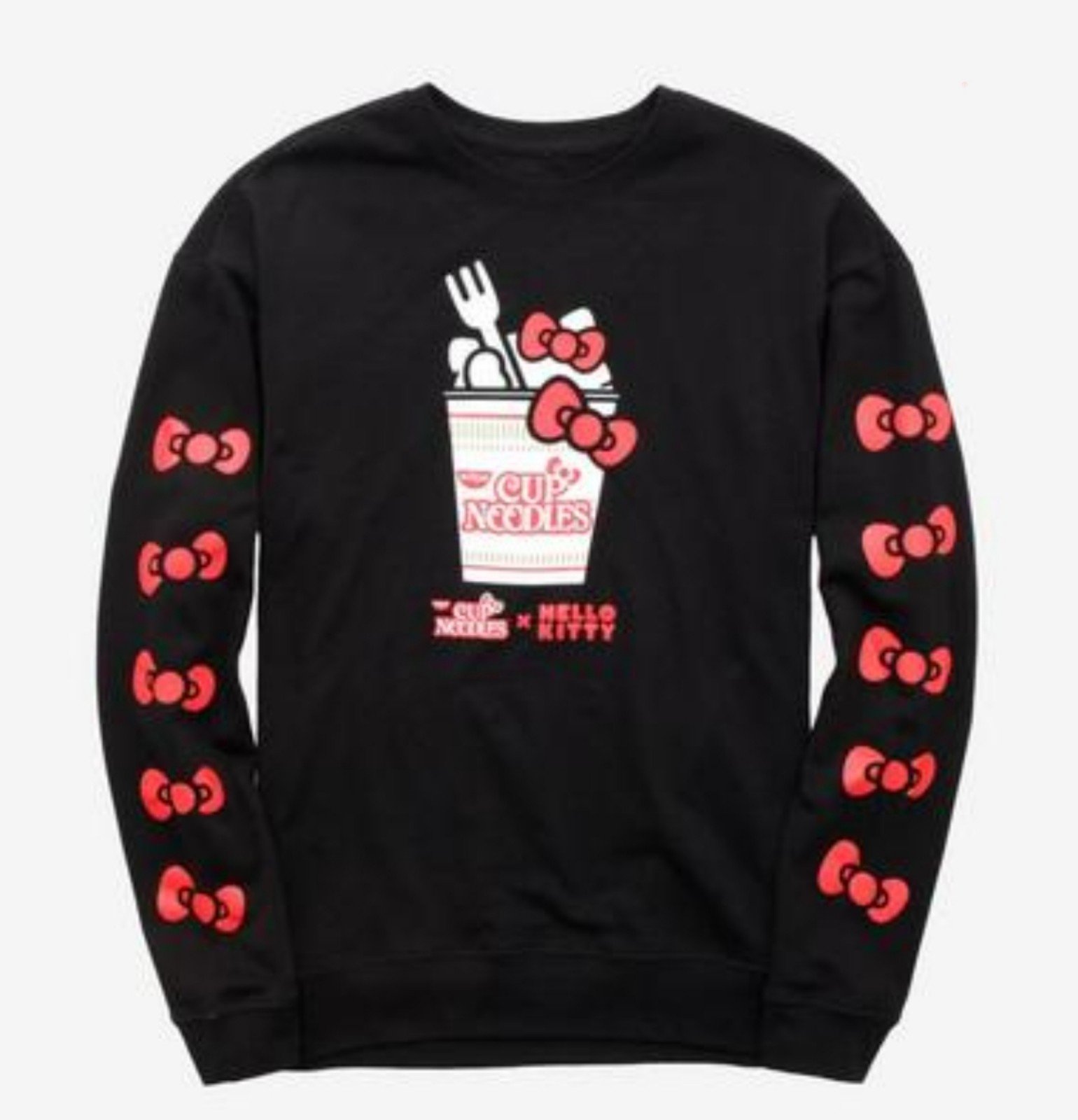 Hello Kitty x Nissin Cup Noodles Sweatshirt Bows Ramen Womens Size M Black