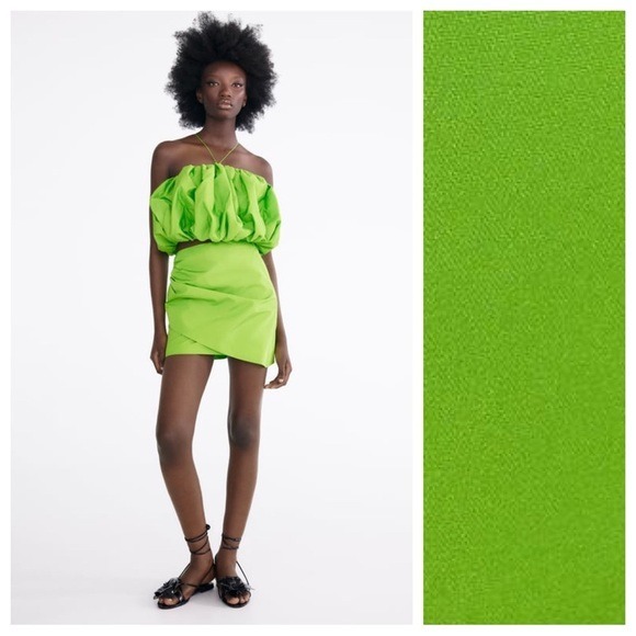 NWT. Zara Limited Edition Green Draped Mini Skirt. Size L.