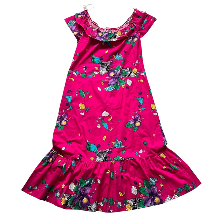 Hilo Hattie muumuu dress womens Small pink ruffle sleeve seashells hawaiian