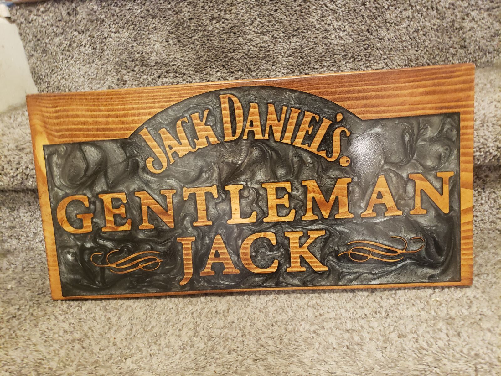 Jack Daniel''s wood sign with resin inlay