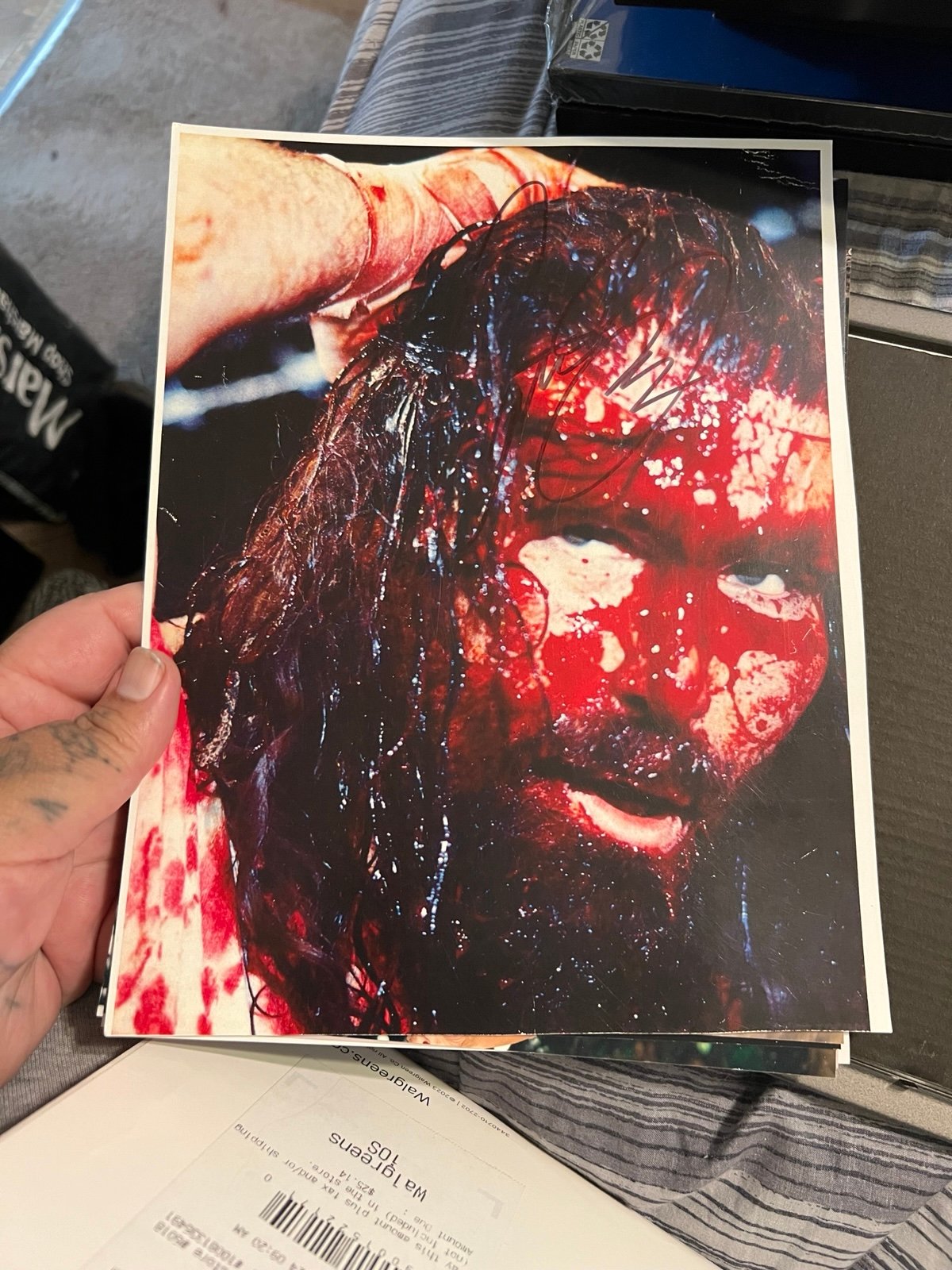 8.5x11 Mick Foley Autographed Bloody Pic