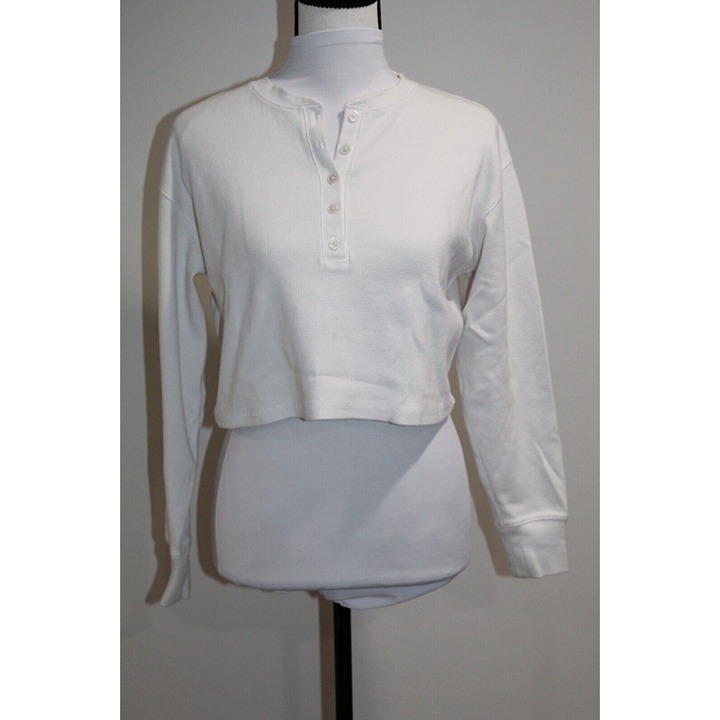 Aritzia Wilfred Free XXS Mavis t shirt Off-White ribbed long sleeve henley crop