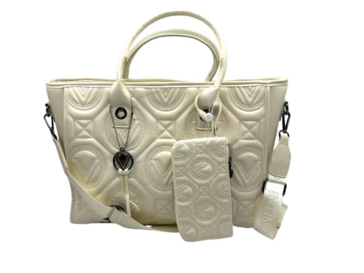 Valentino Orlandi Extra Large Quilted Tote Bag Off White Luxury Purse MSRP $360