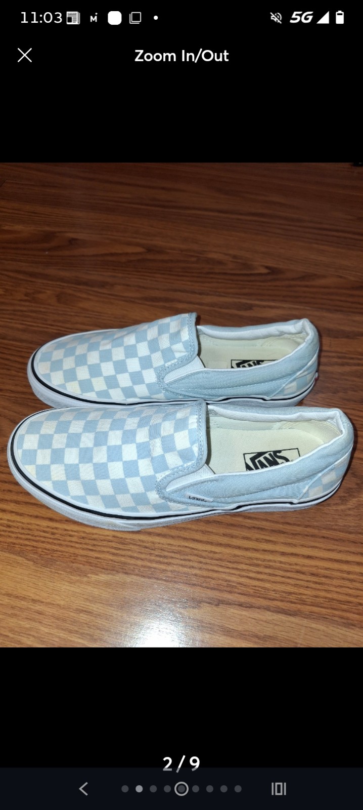 Vans classic blue and white checkered slip on